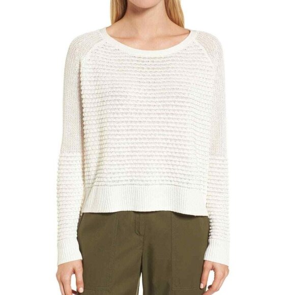 Nordstrom Signature Linen Knit Sweater Womens Large Ivory Boat Neck Long Sleeve - Picture 1 of 12